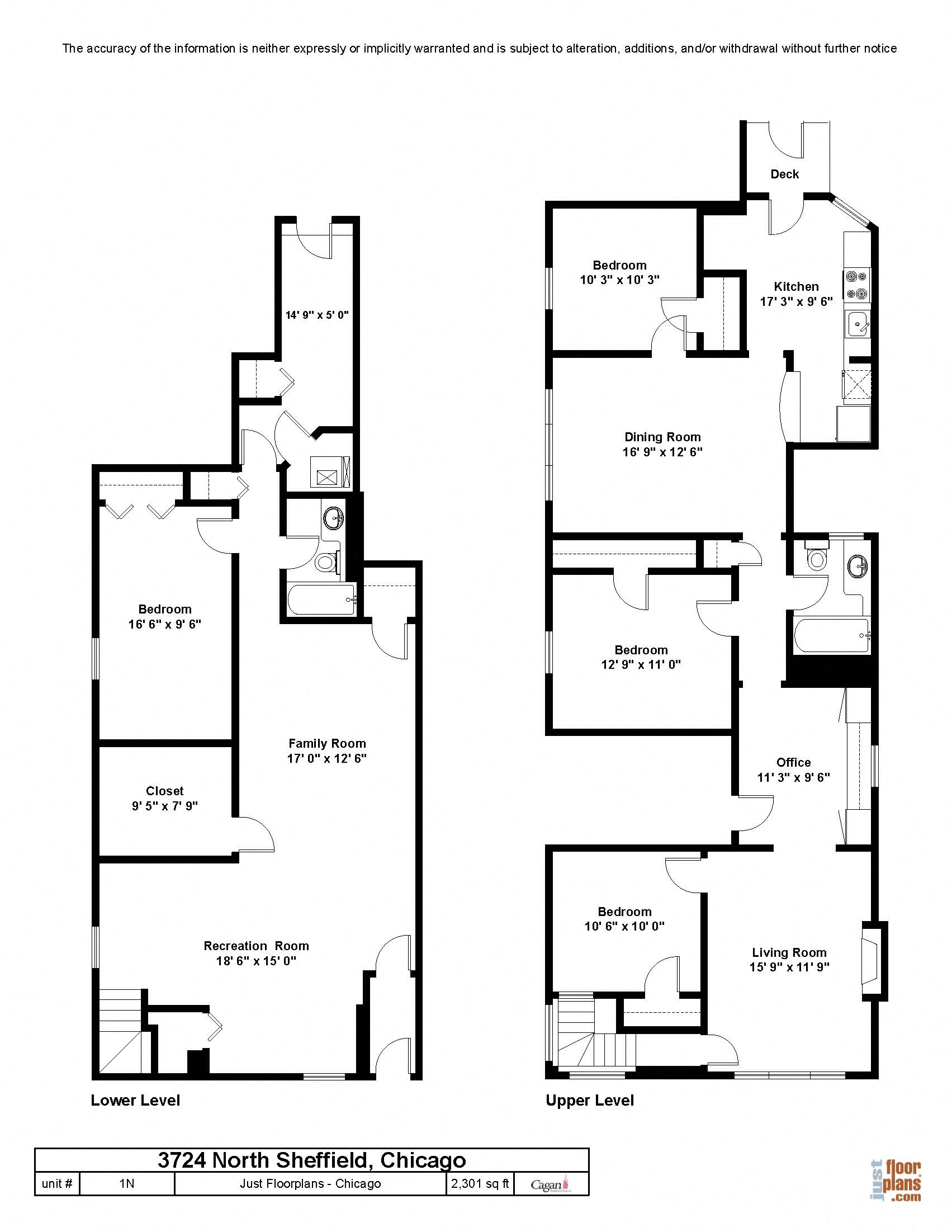Floor plan for 4 beds, 2 baths, 2301 sqft
